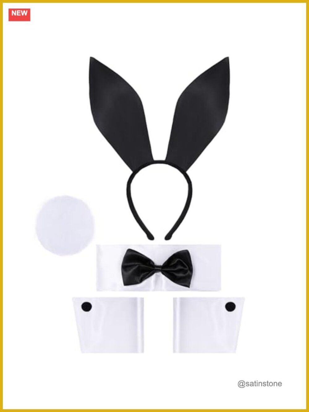 Bunny Costume Accessory Set Ears Headband Bow Tie Tail Arm Cuffs Halloween Role